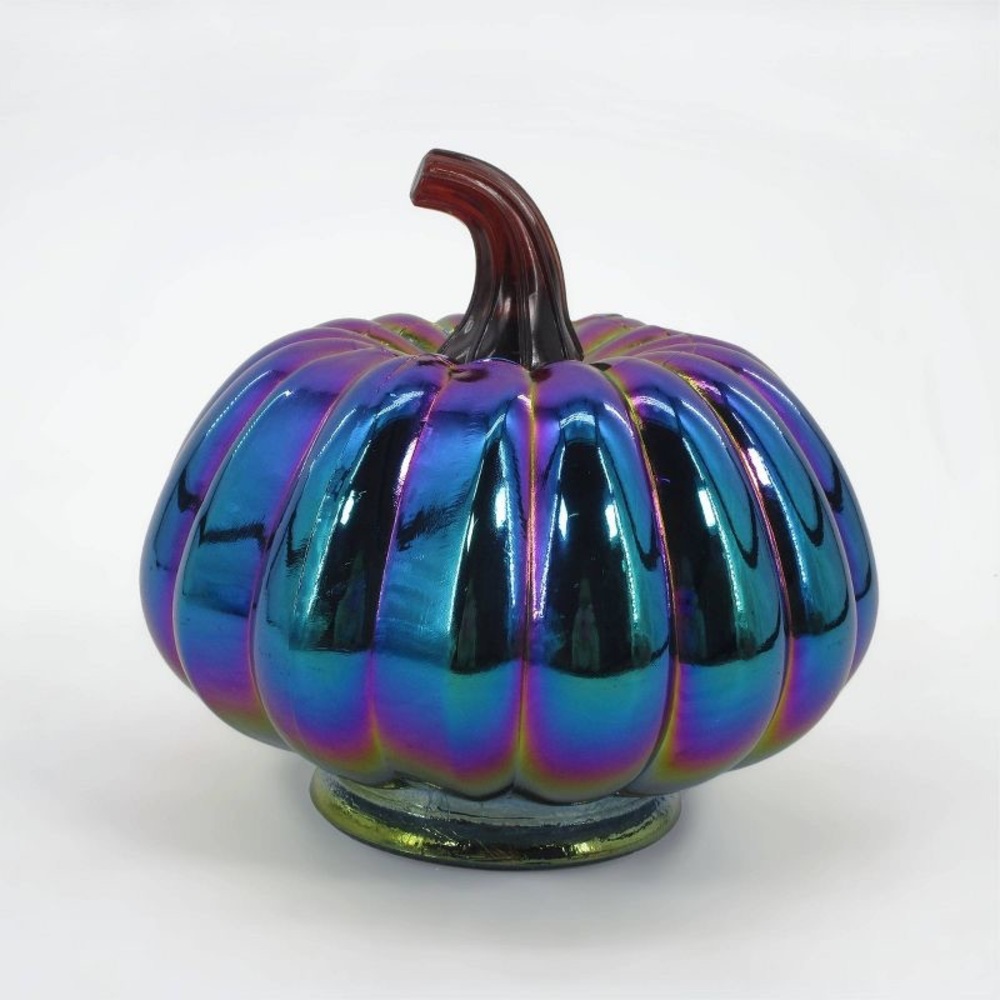 New iridescent oil slick table sitter glass pumpkin